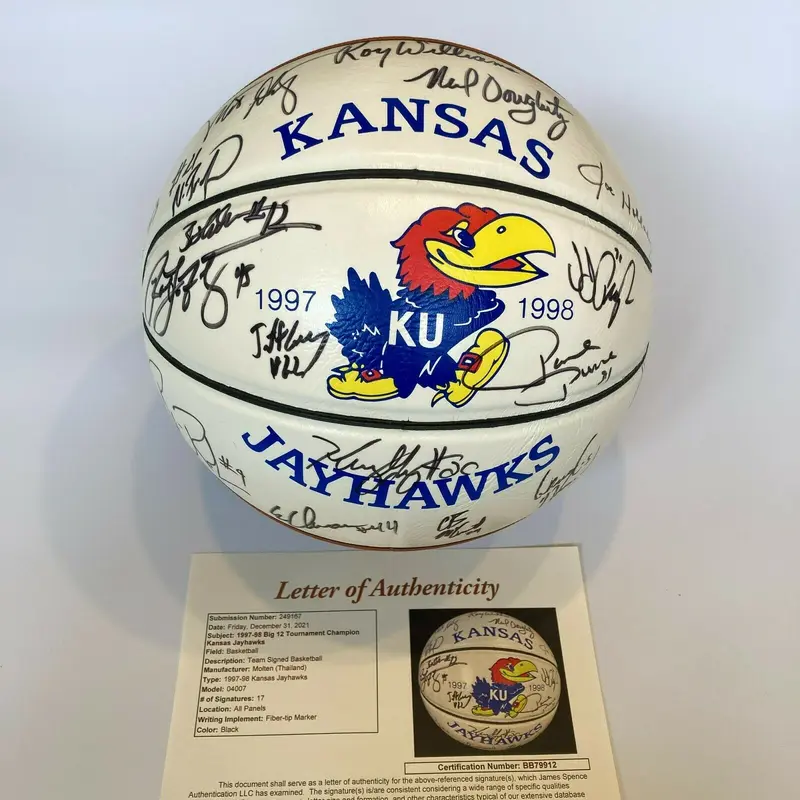 1997-98 Kansas Jayhawks NCAA Champions Team Signed Basketball Paul Pierce JSA