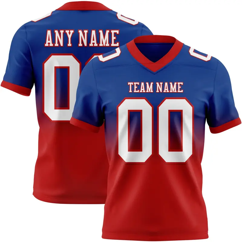 Custom Royal White-Red Mesh Authentic Fade Fashion Football Jersey
