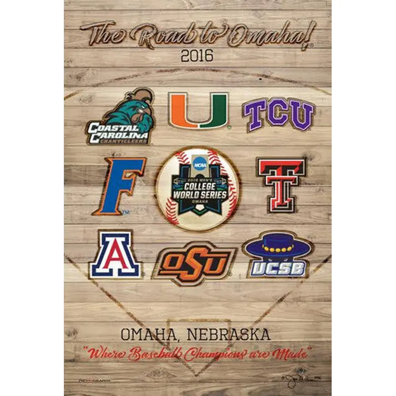NCAA Baseball College World Series 2016 Official 8-Team Event Poster - ProGraphs Inc