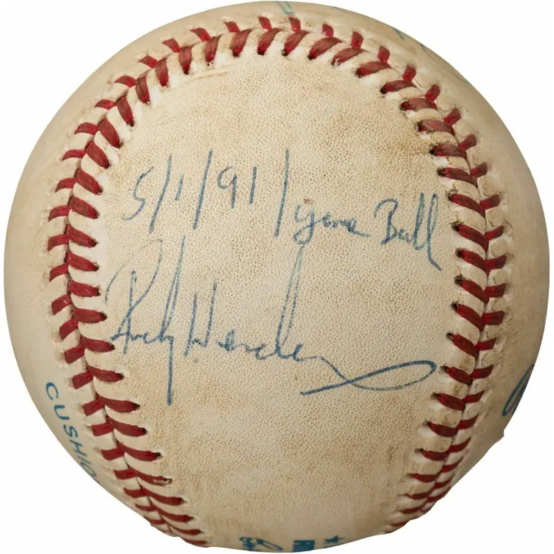 Historic Rickey Henderson Stolen Base Record Game Signed Game Used Baseball PSA