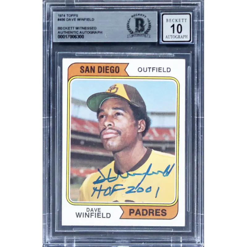 Padres Dave Winfield "HOF 2001" Signed 1974 Topps #456 Card Auto 10! BAS Slab 4