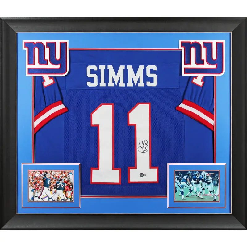 Phil Simms Authentic Signed Blue Pro Style Framed Jersey Autographed BAS Witness