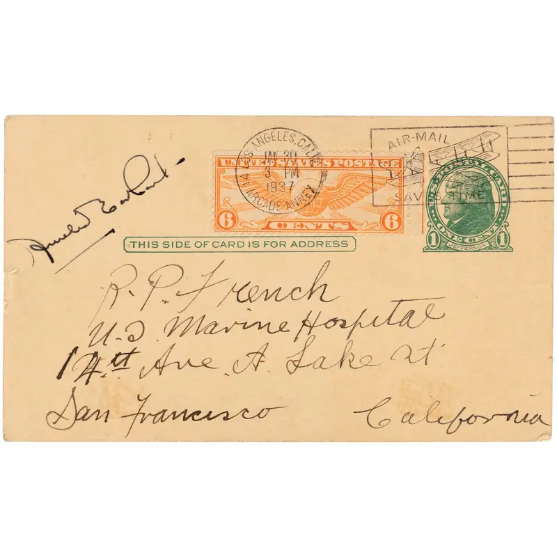 Amelia Earhart Authentic Signed 3.25x5.5 1937 Postcard Autographed JSA #XX22081