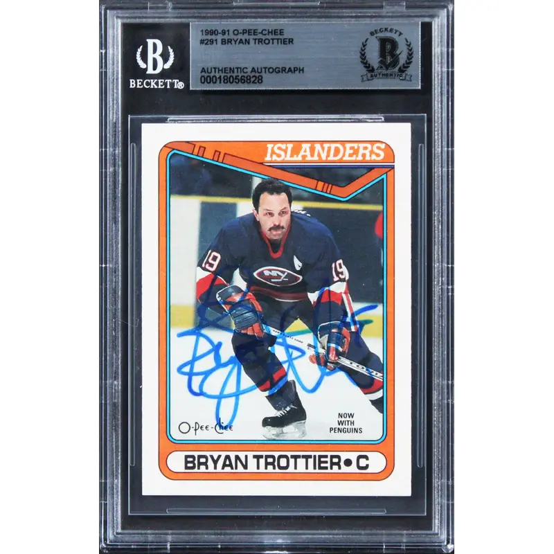 Islanders Bryan Trottier Authentic Signed 1990 O-Pee-Chee #291 Card BAS Slabbed