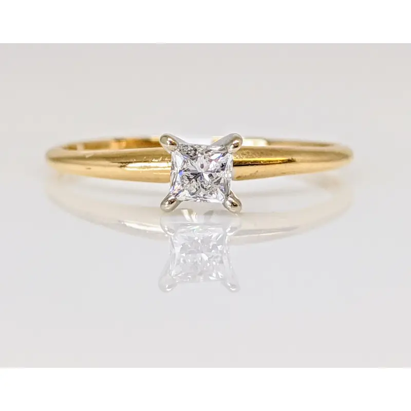 14K .16 CARAT TOTAL SI1 G DIAMOND PRINCESS CUT SOLITAIRE ESTATE RING 1.1 GRAMS