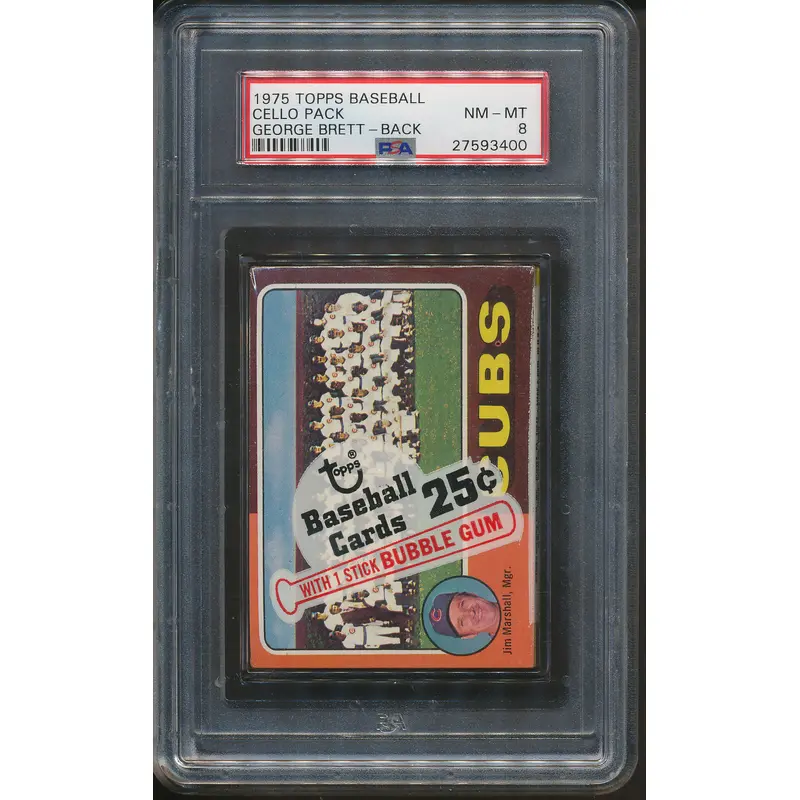 1975 Topps Baseball Unopened Cello Pack PSA 8 Brett Back